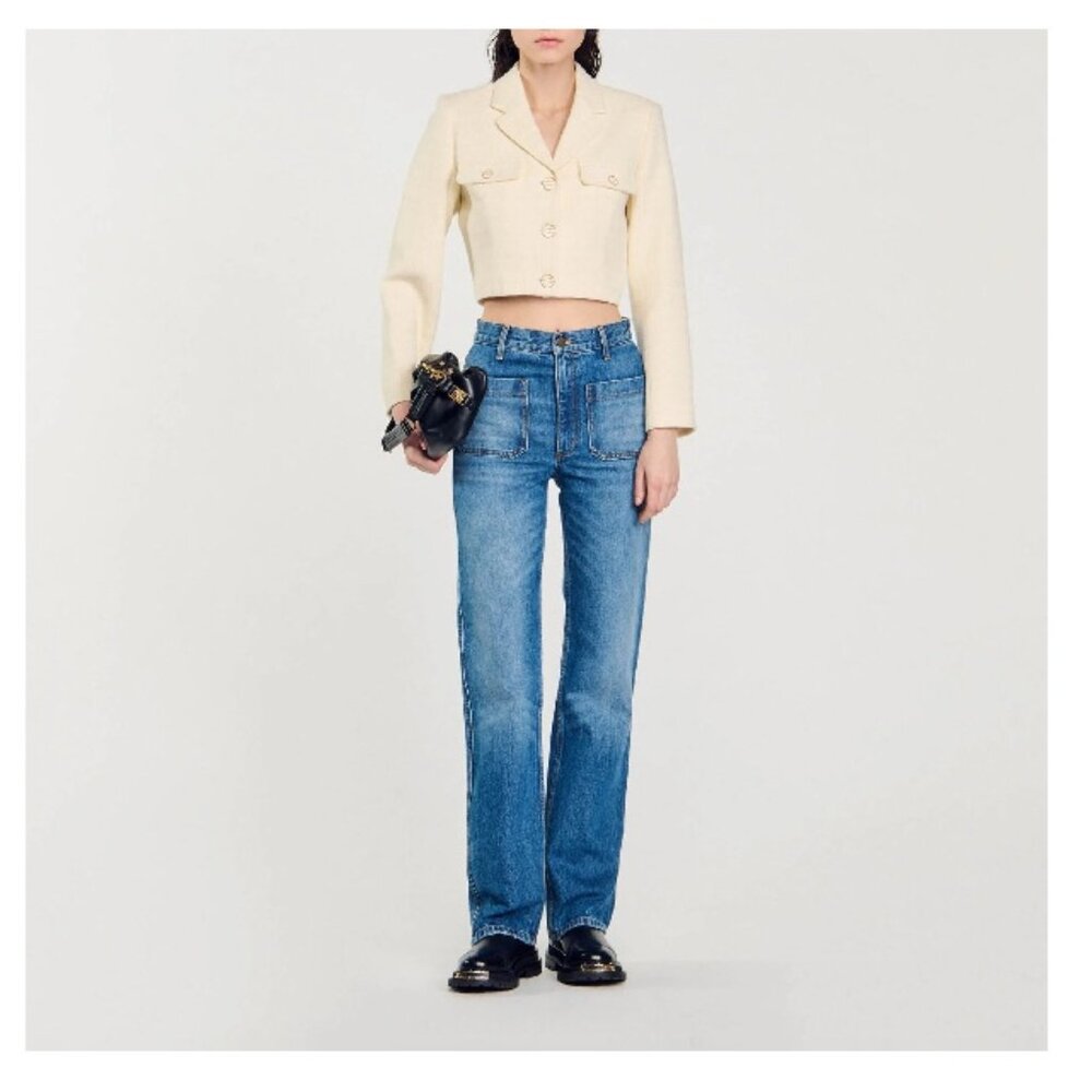 Sandro Edma Cropped Tweed Jacket Sz 36 $495